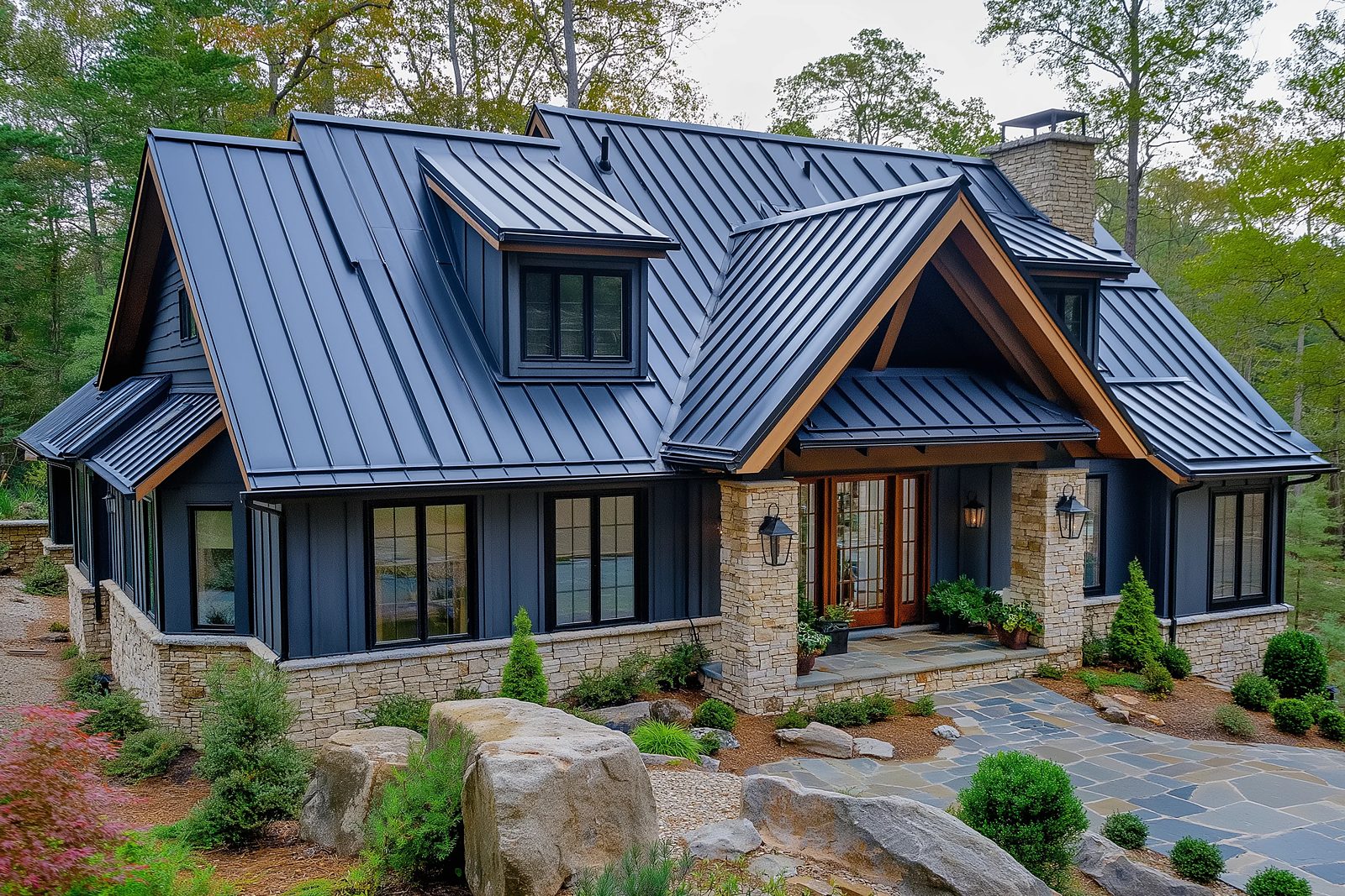 Home with a standing seam metal roof