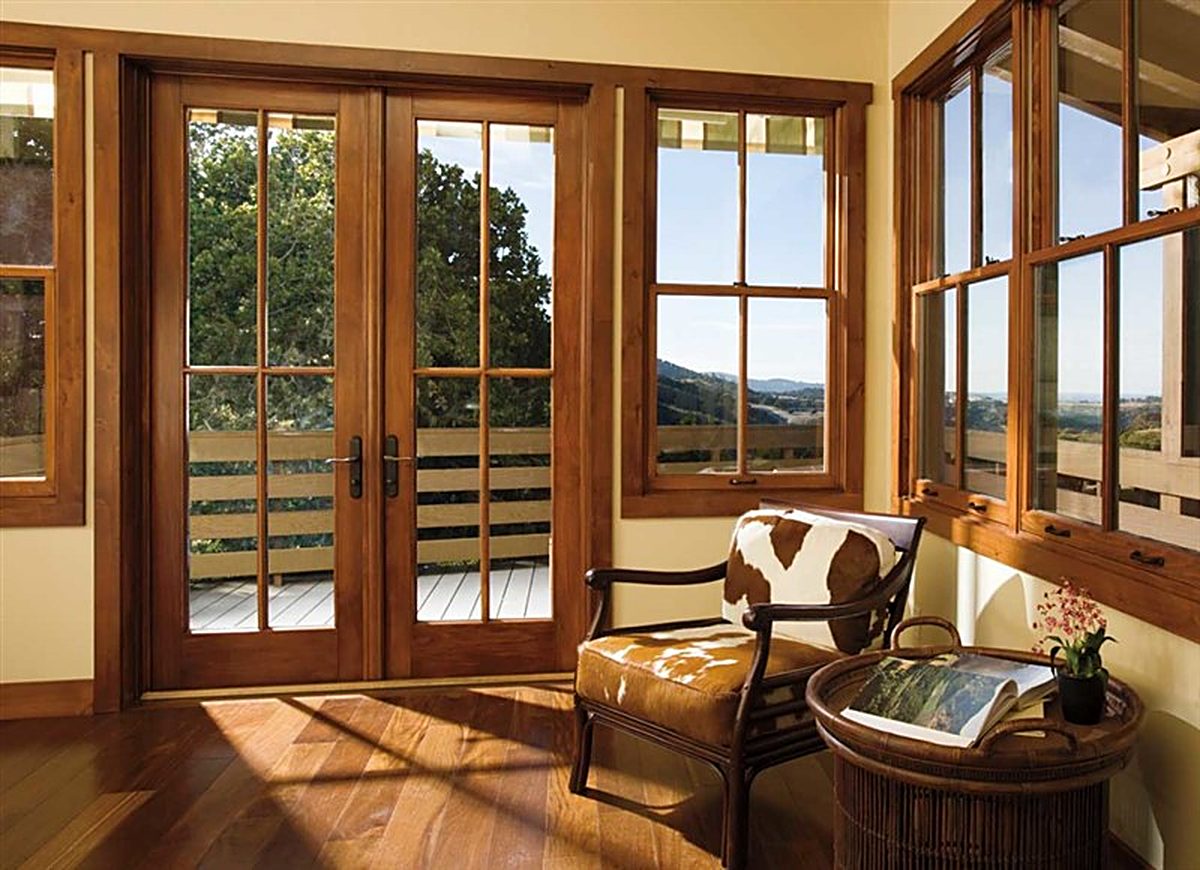 Wood-clad windows and French doors
